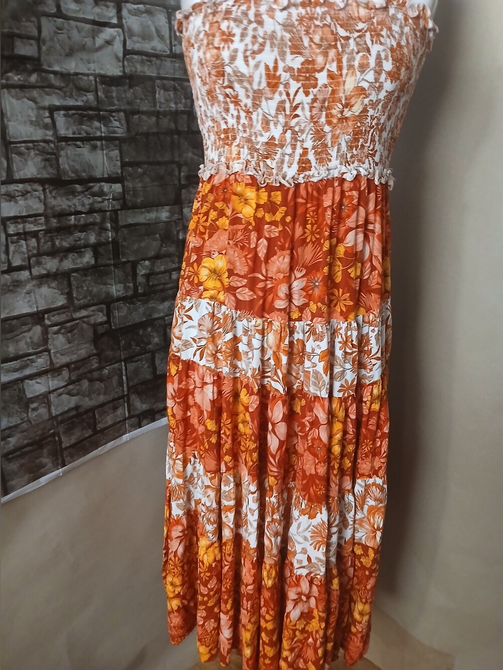 Abel The Label Rust Floral Smocked Maxi Dress with Ruffle Straps - Picture 3 of 9